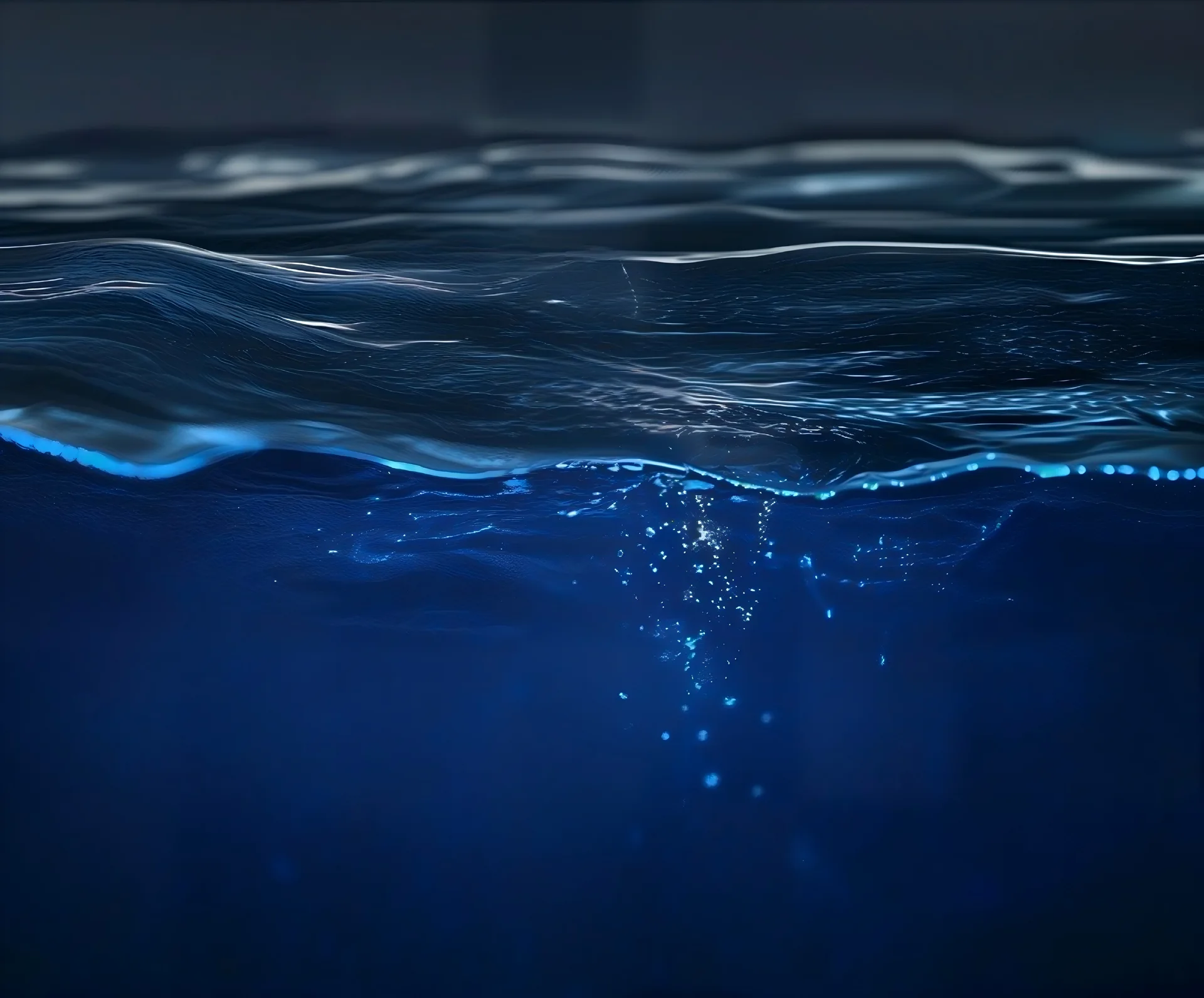 Light passing through blue water